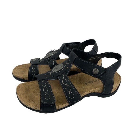 Bearpaw Ridley II Sandal Black Boho Flat Comfort Adjustable Faux Leather Women 6 - Picture 2 of 12